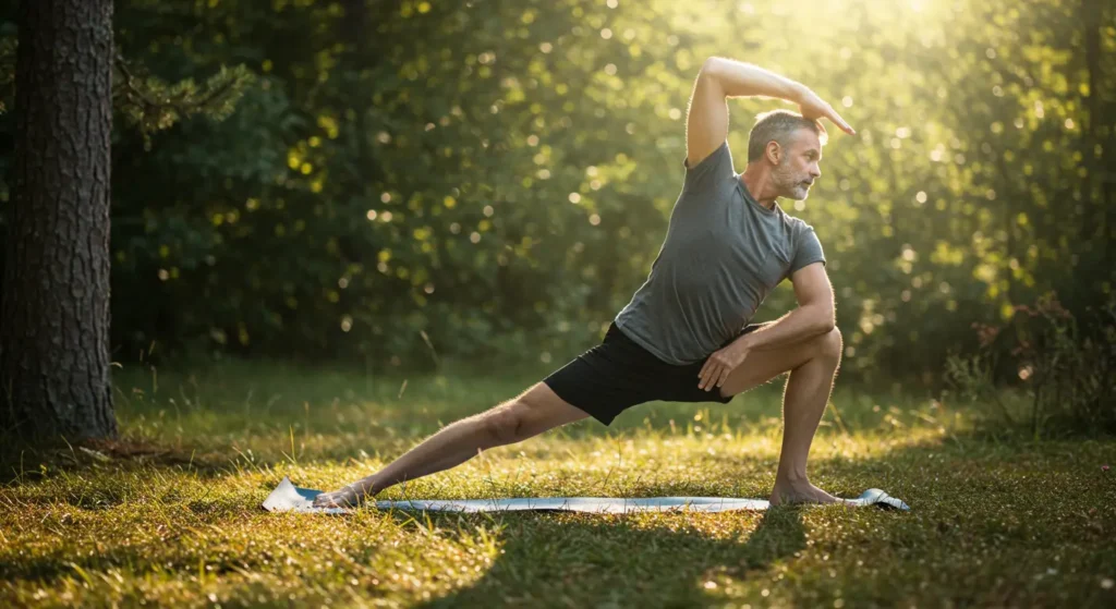 Manlig silhuett med energifull bakgrund som symboliserar hormonbalans med Testo Plus